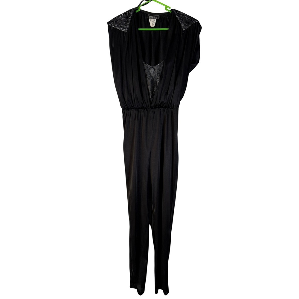 STASH Metallic Accent Jumpsuit‎ Size 9/10 Black Party Romper Vintage